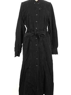 H&M Black Long-Sleeve Button-Front Maxi Dress with Waist Tie Size M